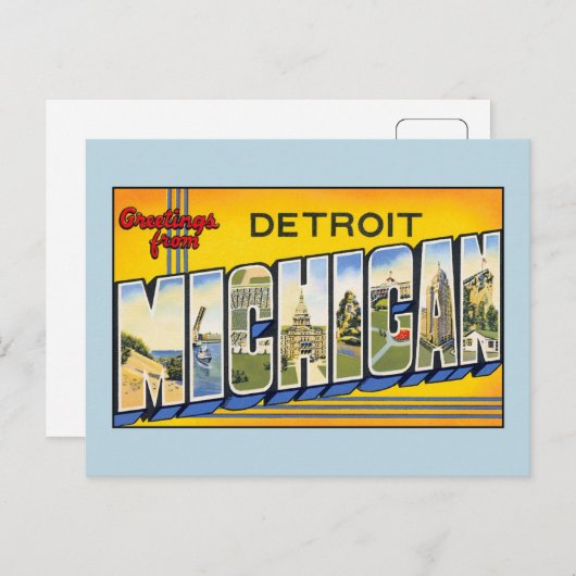デトロイト・ミシガン州からのヴィンテージの挨拶 ポストカード (正面/裏面)