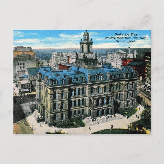 デトロイト、ミシガン州、バードアイビュー、ヴィンテージ ポストカード (正面)