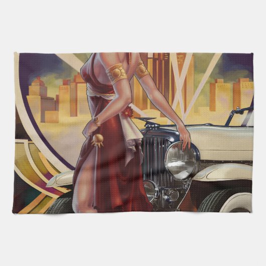 デトロイト、ミシガン州|モーター都市 キッチンタオル (横)