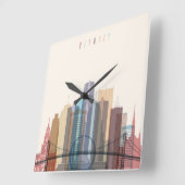 デトロイト、ミシガン州|都市スカイライン スクエア壁時計 (傾斜)