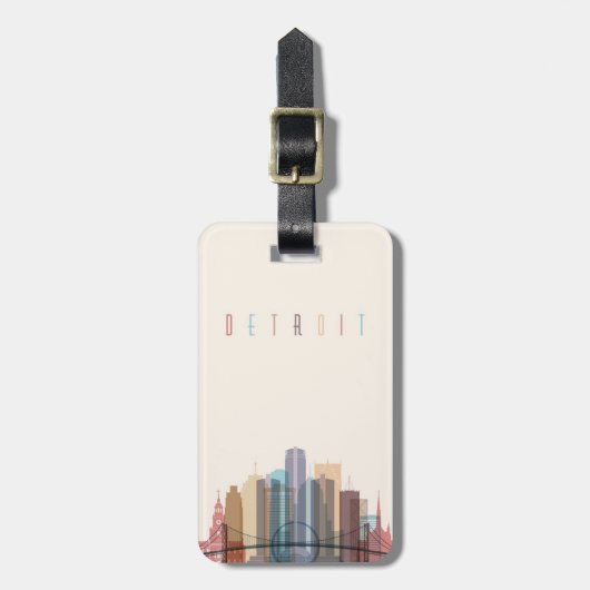 デトロイト、ミシガン州|都市スカイライン ラゲッジタグ (正面縦)
