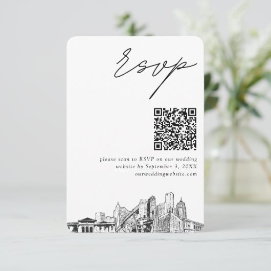デトロイトQRコード結婚の小さなRSVP エンクロージャーカード (スタンド正面)