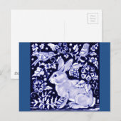 デドハム ブルーラビット クラシック ブルー＆ホワイト デザイン ポストカード (正面/裏面)