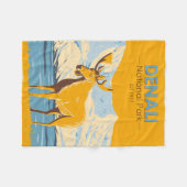 デナリナショナルパークアラスカムースヴィンテージ フリースブランケット (正面(横))