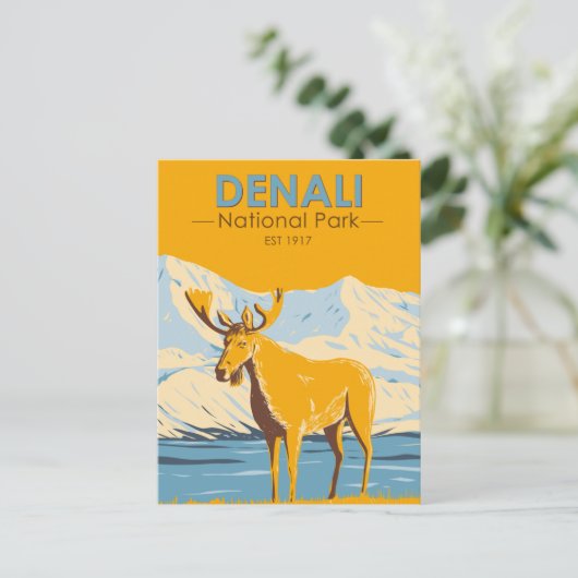 デナリナショナルパークアラスカムースヴィンテージ ポストカード (スタンド正面)