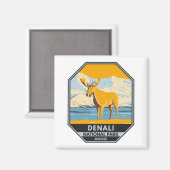 デナリナショナルパークアラスカムースヴィンテージ マグネット (正面/裏面)