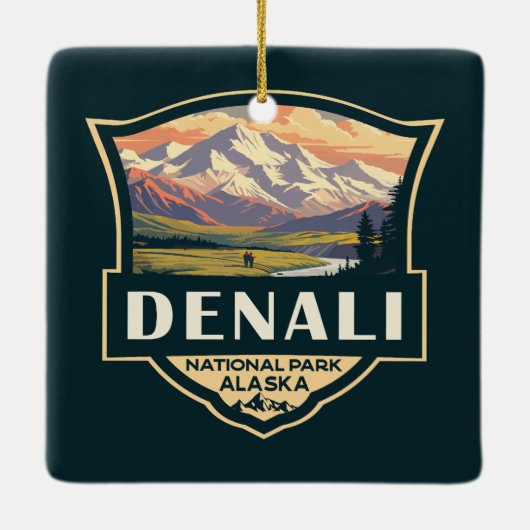 デナリナショナルパークイラストレーショントラベルヴィンテージ セラミックオーナメント (裏面)