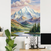 デナリ国立公園ウォーター絵画カラー ポスター (ホームオフィス)