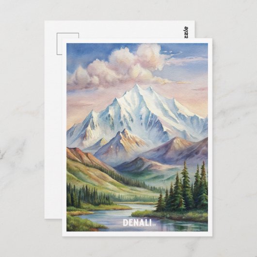 デナリ国立公園ウォーター絵画カラー ポストカード (正面/裏面)