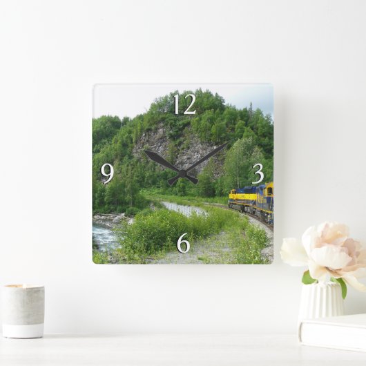 デナリ表現ア・アラスカ列車の休暇の写真 スクエア壁時計 (ホーム)