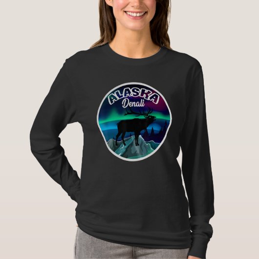 デナリ アラスカ オーロラ ヘラジカ Tシャツ (正面)