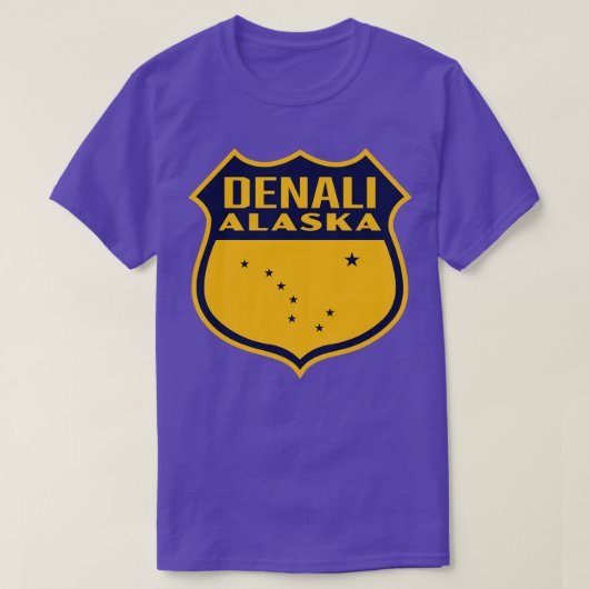 デナリ アラスカ レトロ シールド ブルー Tシャツ (デザイン正面)