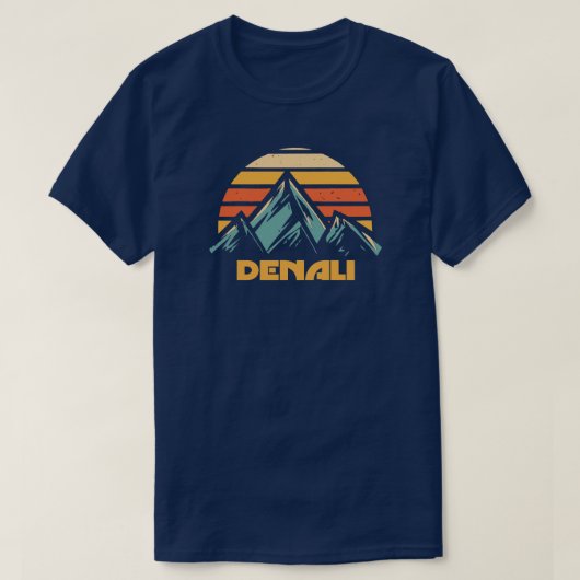 デナリ アラスカ レトロ ターコイズ Tシャツ (デザイン正面)