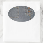 デニウム生地の背景オーバルシール 楕円形シール (バッグ)