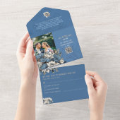デニエレガントム&ネイビーフローラカスタムフォト結婚ズ オールインワン招待状 (貼ってはがせる)