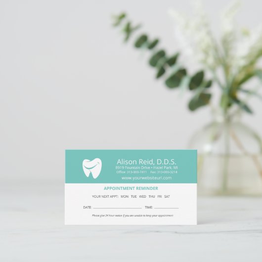 デニストアポイントメントリマインダ歯科医院ビジネス 名刺 (スタンド正面)