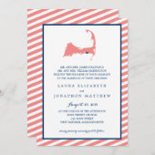 デニスポールケープコッドの地図とストライプ | 結婚s 招待状 (正面/裏面)