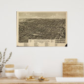 デニソンテキサス州1886アンティークパノラママップ ポスター (キッチン)