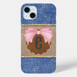 デニパーソナライズされたム&レザーとピンクボウ iPhone 15 MINIケース