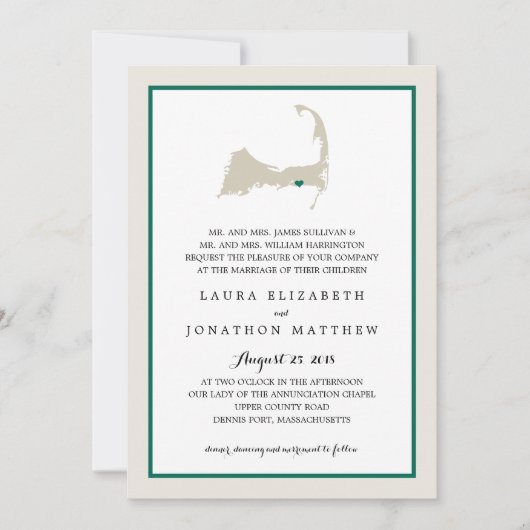 デニポートケープコッドマップエメラルドグリーン | 結婚s 招待状 (正面)