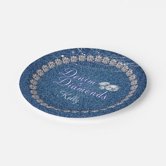 デニムおよびダイヤモンドのパーティーのプレート ペーパープレート (アングル)