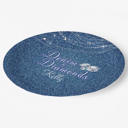 デニムおよびダイヤモンドのパーティー ペーパープレート (アングル)