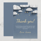 デニムお洒落ブルーベビーシャワーサンキューカード サンキューカード (正面/裏面)