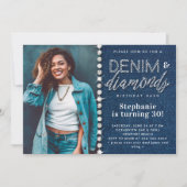 デニムきらきら光るダイヤモンドClassy写真30歳の誕生日 招待状 (正面)