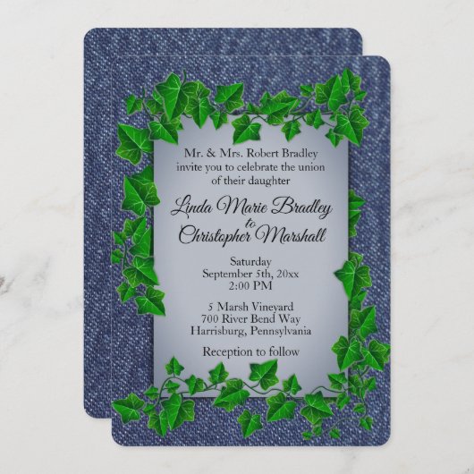 デニムつる植物結婚式招待状 招待状 (正面/裏面)