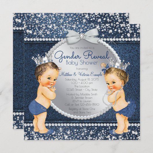 デニムとダイヤモンドが赤ちゃんシャワーを明かす 招待状 (正面/裏面)
