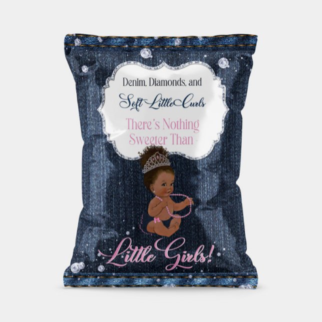 デニムとダイヤモンドと小さな女の子のお菓子の袋のラッパー (Party Favor Chip Bag Wrap)