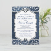 デニムとダイヤモンドのきらきら光るバースデーパーティ招待状 招待状 (スタンド正面)