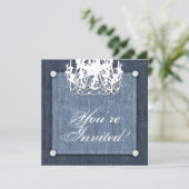 デニムとダイヤモンドのウェディング招待状シャンデリアライト 招待状 (スタンド正面)