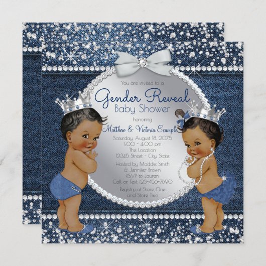 デニムとダイヤモンドのジェンダーがシャワーを明らかにする 招待状 (正面/裏面)