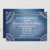 デニムとダイヤモンドのバースデーパーティ招待状 招待状 (正面/裏面)