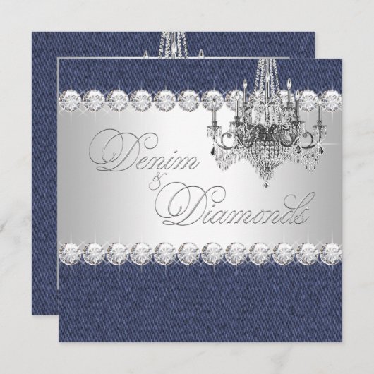 デニムとダイヤモンドのパーティの招待状 招待状 (正面/裏面)