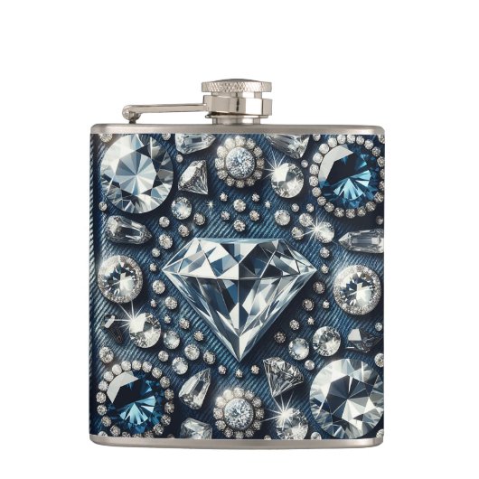 デニムとダイヤモンドの煌めく宝石ジュエリー フラスク (正面)
