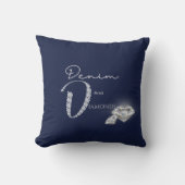 デニムとダイヤモンドの装飾用クッション クッション (正面)