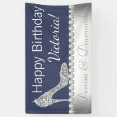 デニムとダイヤモンドの誕生日パーティバナー 横断幕 (縦)