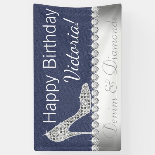 デニムとダイヤモンドの誕生日パーティバナー 横断幕 (縦)
