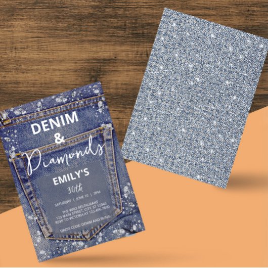 デニムとダイヤモンドの輝き 誕生日パーティー 招待状