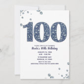 デニムとダイヤモンドの輝き 100周年 誕生日 招待状 (正面)