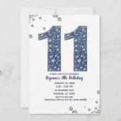 デニムとダイヤモンドの輝き 11歳の誕生日 招待状 (正面)