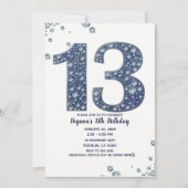 デニムとダイヤモンドの輝き 13歳の誕生日おめでとう 招待状 (正面)