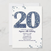 デニムとダイヤモンドの輝き 20歳の誕生日おめでとう 招待状 (正面)