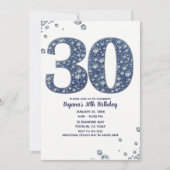 デニムとダイヤモンドの輝き 30歳の誕生日おめでとう 招待状 (正面)