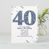 デニムとダイヤモンドの輝き 40歳の誕生日お祝いギフト 招待状 (スタンド正面)