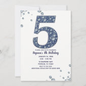 デニムとダイヤモンドの輝き 5歳の誕生日おめでとう 招待状 (正面)