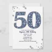 デニムとダイヤモンドの輝き 50歳の誕生日おめでとう 招待状 (正面)