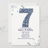 デニムとダイヤモンドの輝き 7歳の誕生日 招待状 (正面)